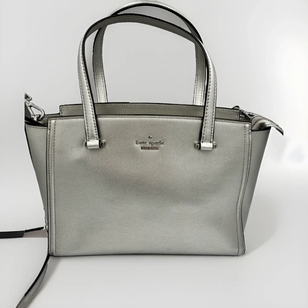 Kate Spade Purse Patterson Drive Geraldine Satchel Bag Metallic Silver Pebbled